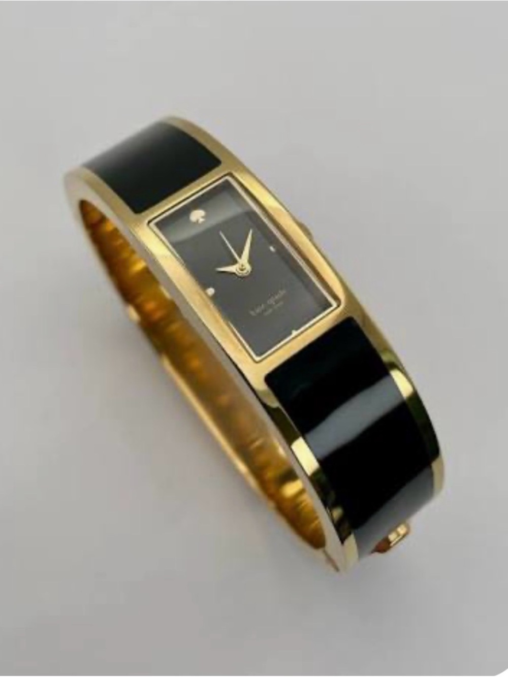 kate spade Gold-Tone and Black Enamel Bangle Watch
